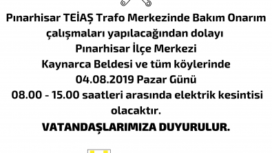 04.08.2019 Pazar Elektrik Kesintisi