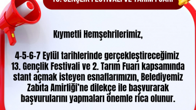 13. Gençlik Festivali ve Tarım Fuarı DUYURU