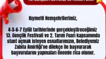 13. Gençlik Festivali ve Tarım Fuarı DUYURU